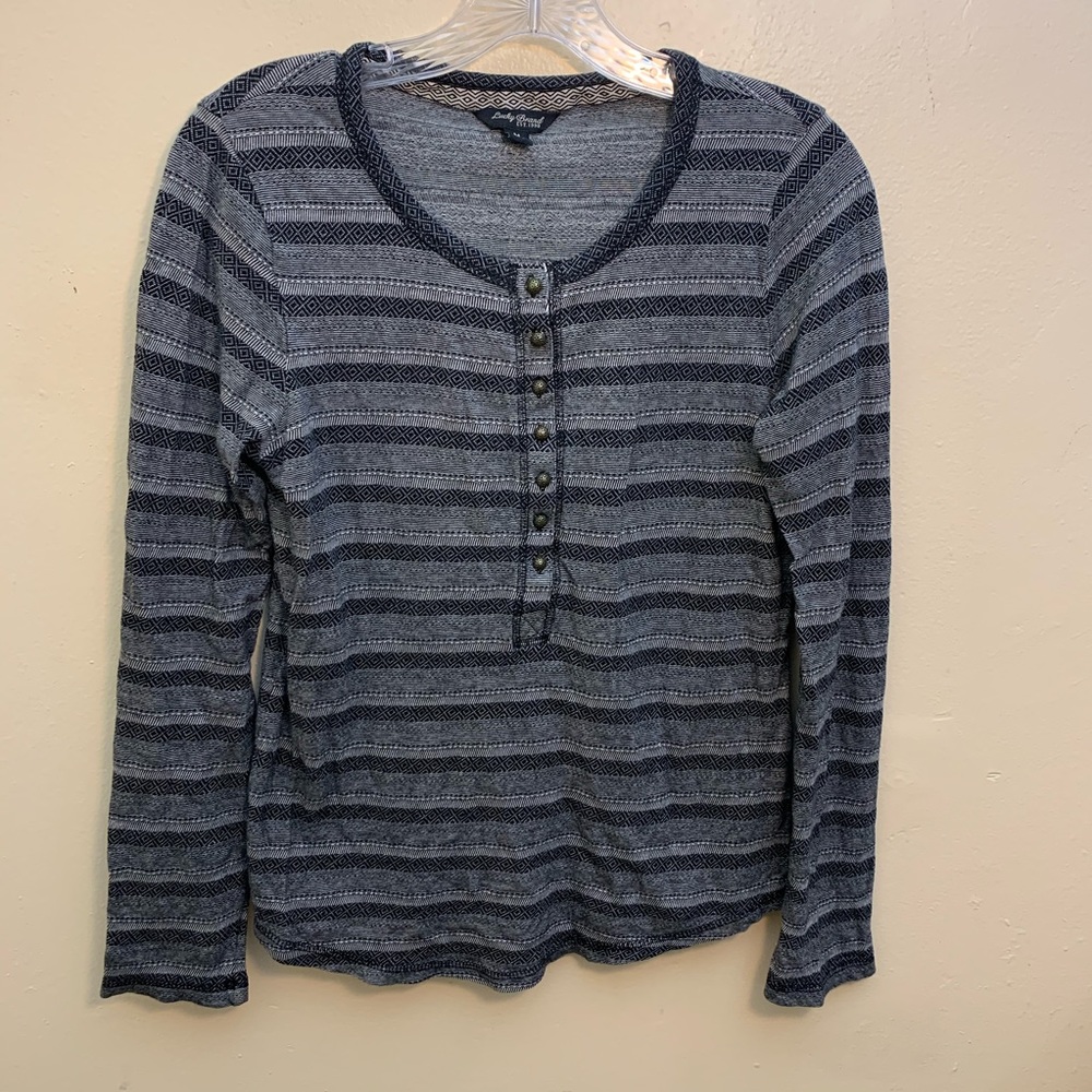 Lucky Brand Striped Black Long Sleeve Top Sz M